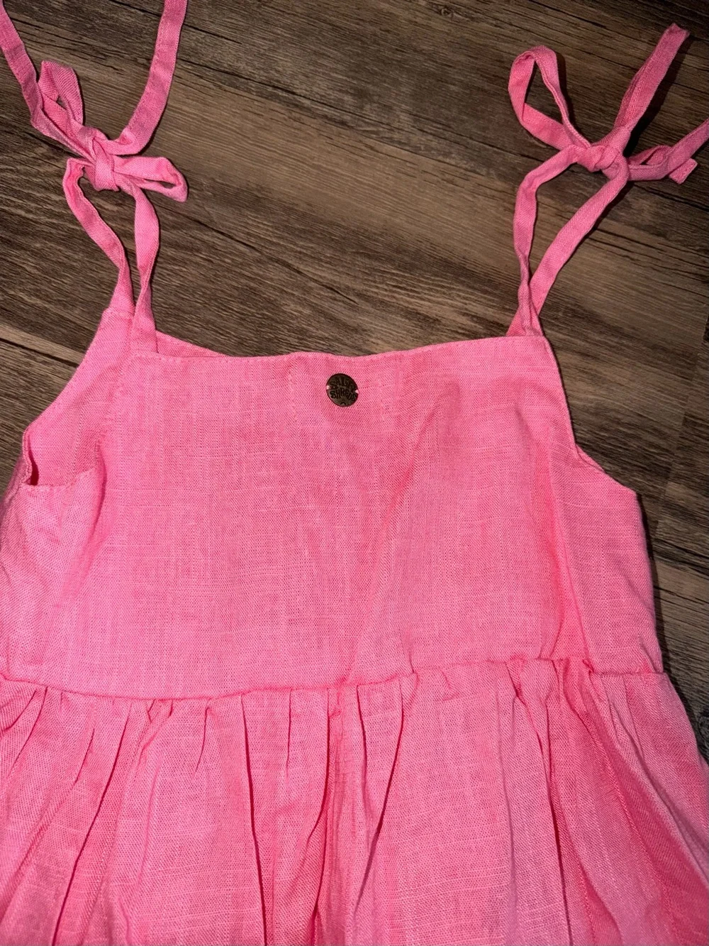 SALTY SHREDS Pink Tiered Tie-Shoulder Sundress